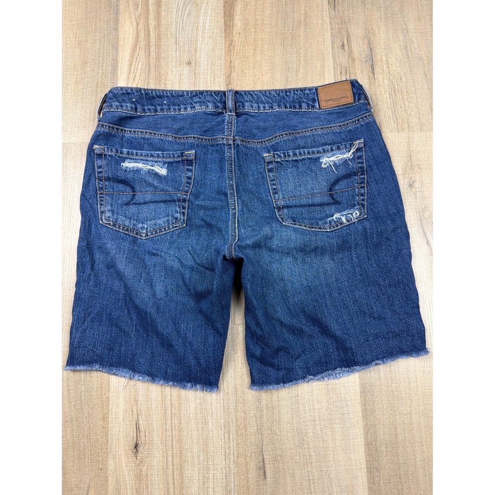 American Eagle Distressed Denim Midi Shorts Womens 10 size 10 Medium Wash Ripped - Picture 5 of 8